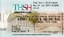 Ticket stub - Brian May live at the Town Hall, Birmingham, UK [24.06.2013]