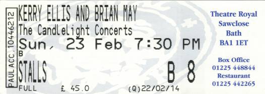 Ticket stub - Brian May live at the Theatre Royal, Bath, UK [23.02.2014]