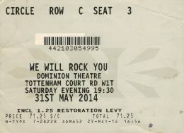 Ticket stub - Brian May live at the Dominion Theatre, London, UK (WWRY musical) [31.05.2014]