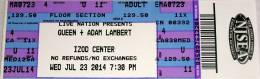 Ticket stub - Queen + Adam Lambert live at the IZOD Center, East Rutherford, NJ, USA [23.07.2014]