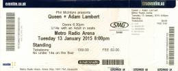 Ticket stub - Queen + Adam Lambert live at the Metro Radio Arena, Newcastle, UK [13.01.2015]