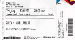 Ticket stub - Queen + Adam Lambert live at the Ziggo Dome, Amsterdam, The Netherlands [30.01.2015]