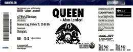 Ticket stub - Queen + Adam Lambert live at the O2 World, Hamburg, Germany [05.02.2015]