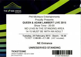 Ticket stub - Queen + Adam Lambert live at the Wembley Arena, London, UK [24.02.2015]