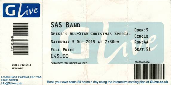 Ticket stub - Roger Taylor live at the G Live, Guildford, UK (with SAS Band) [05.12.2015]