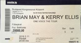 Ticket stub - Brian May live at the Congress Centre, Budapest, Hungary [11.03.2016]