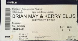 Ticket stub - Brian May live at the Congress Centre, Budapest, Hungary [12.03.2016]