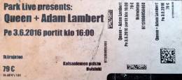 Ticket stub - Queen + Adam Lambert live at the Kaissaniemi Park, Helsinki, Finland [03.06.2016]