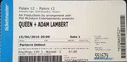 Ticket stub - Queen + Adam Lambert live at the Palais 12, Brussels, Belgium [15.06.2016]