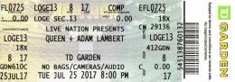 Ticket stub - Queen + Adam Lambert live at the TD Garden, Boston, MA, USA [25.07.2017]
