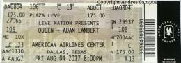 Ticket stub - Queen + Adam Lambert live at the American Airlines Center, Dallas, TX, USA [04.08.2017]