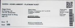 Ticket stub - Queen + Adam Lambert live at the Ziggo Dome, Amsterdam, The Netherlands [13.11.2017]