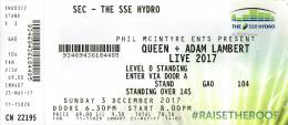 Ticket stub - Queen + Adam Lambert live at the The SSE Hydro, Glasgow, UK [03.12.2017]