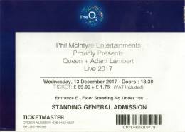 Ticket stub - Queen + Adam Lambert live at the O2 Arena, London, UK [13.12.2017]