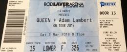 Ticket stub - Queen + Adam Lambert live at the Rod Laver Arena, Melbourne, Australia [03.03.2018]
