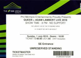 Ticket stub - Queen + Adam Lambert live at the Wembley Arena, London, UK [01.07.2018]