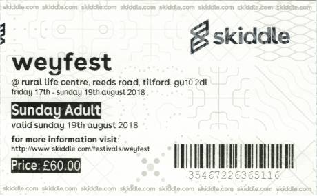 Ticket stub - Roger Taylor live at the The Rural Life Centre, Tilford, UK (with SAS Band at the Weyfest Music Festival) [19.08.2018]