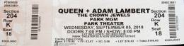 Ticket stub - Queen + Adam Lambert live at the Park Theater, Las Vegas, NV, USA [05.09.2018]