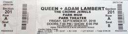 Ticket stub - Queen + Adam Lambert live at the Park Theater, Las Vegas, NV, USA [07.09.2018]