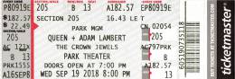Ticket stub - Queen + Adam Lambert live at the Park Theater, Las Vegas, NV, USA [19.09.2018]