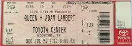 Ticket stub - Queen + Adam Lambert live at the Toyota Center, Houston, TX, USA [24.07.2019]