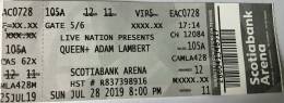Ticket stub - Queen + Adam Lambert live at the Scotiabank Arena, Toronto, Canada [28.07.2019]