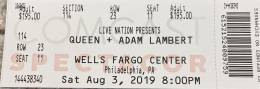 Ticket stub - Queen + Adam Lambert live at the Wells Fargo Center, Philadelphia, PA, USA [03.08.2019]