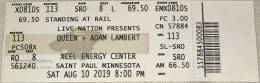 Ticket stub - Queen + Adam Lambert live at the Xcel Energy Center, St. Paul, MN, USA [10.08.2019]