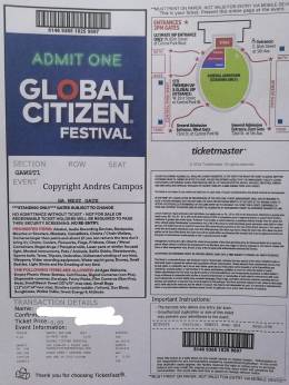 Ticket stub - Queen + Adam Lambert live at the Central Park, New York, NY, USA (Global Citizen Festival) [28.09.2019]