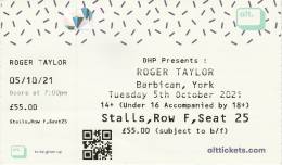 Ticket stub - Roger Taylor live at the Barbican, York, UK [05.10.2021]