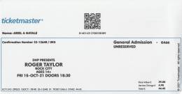 Ticket stub - Roger Taylor live at the Rock City, Nottingham, UK [15.10.2021]