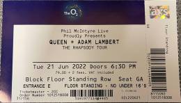 Ticket stub - Queen + Adam Lambert live at the O2 Arena, London, UK [21.06.2022]